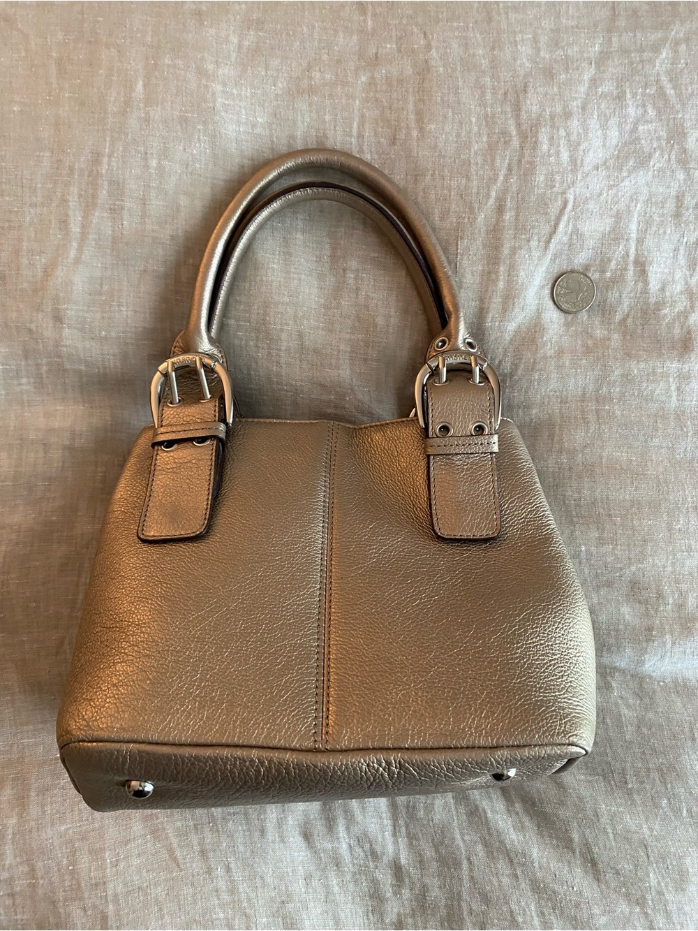 Tignanello Handbag Double Handle Satchel Tote Pebble Leather Purse Champagne